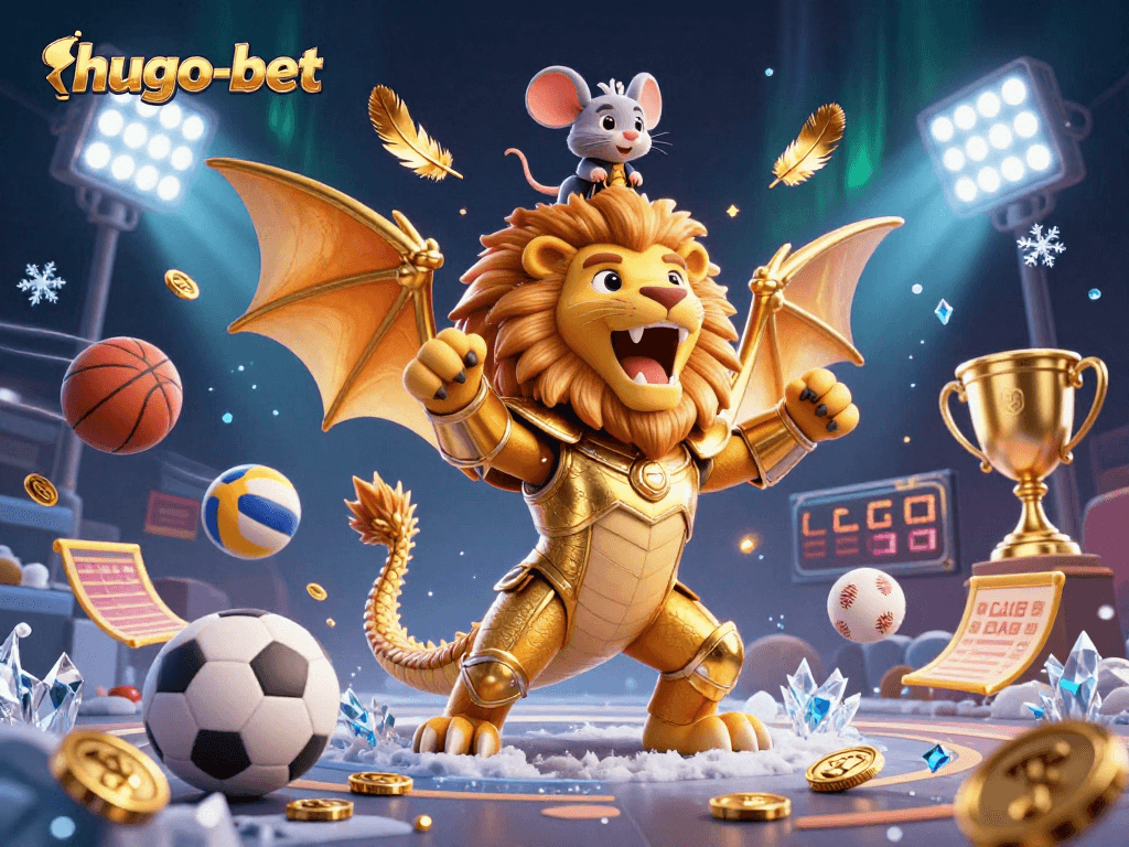 Experience the excitement of hugo-bet with dynamic sports-themed elements and a victorious chimera.