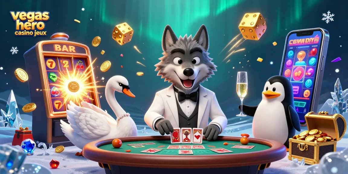 Gagnez des jackpots avec les jeux du Vegas Hero Casino dans une scène animée captivante.