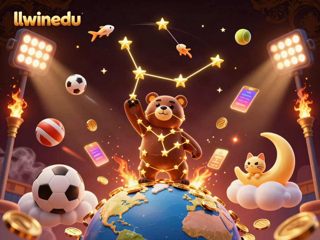 Experience the excitement at llwinedu with a vibrant 3D illustration showcasing dynamic betting and gaming elements.