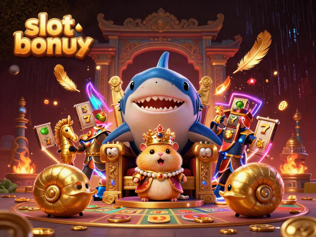Experience the excitement of slot bonus games with a golden hamster king and dynamic casino elements.