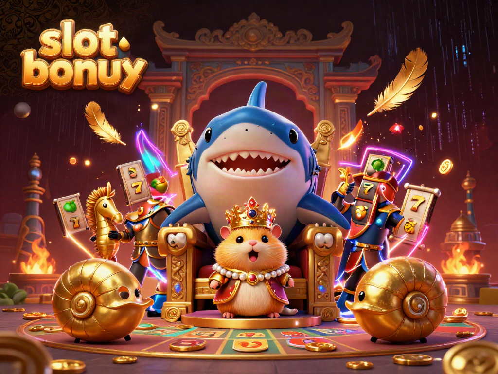Experience the excitement of slot bonus games with a golden hamster king and dynamic casino elements.