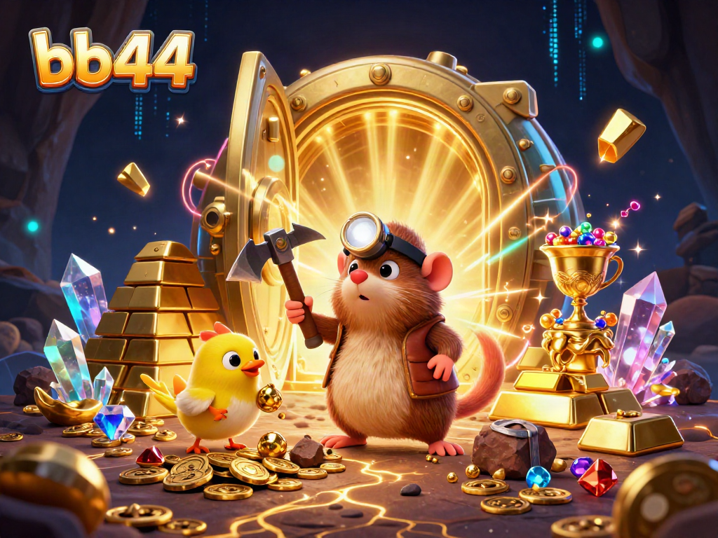 Experience thrilling winnings at bb44, where cartoon characters discover treasures amidst dazzling gems and rich casino elements.