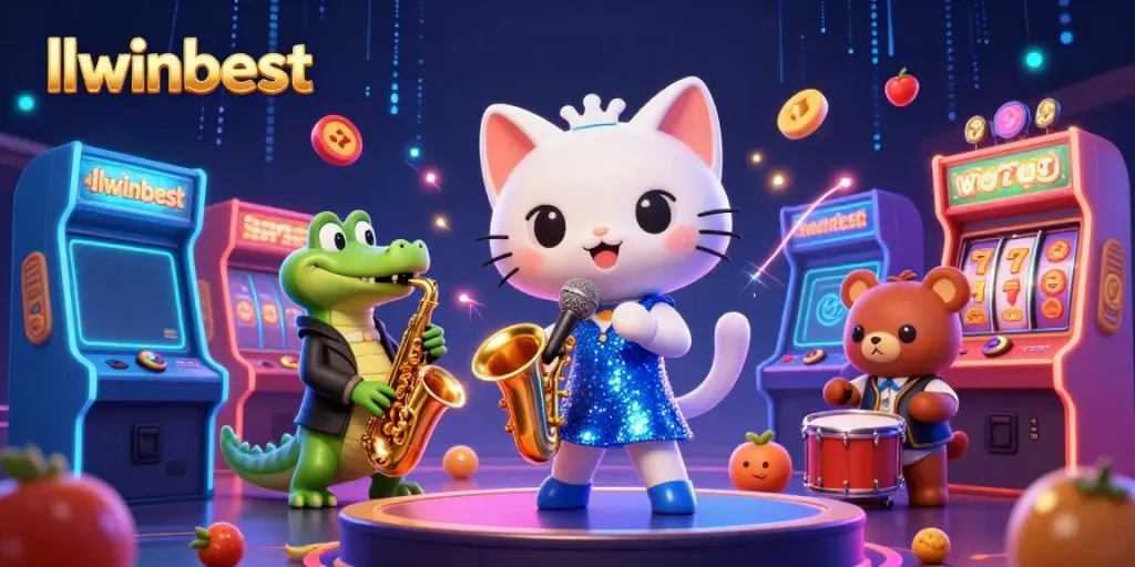 Experience exciting gaming at llwinbest with a vibrant casino scene featuring whimsical characters and slot game elements.
