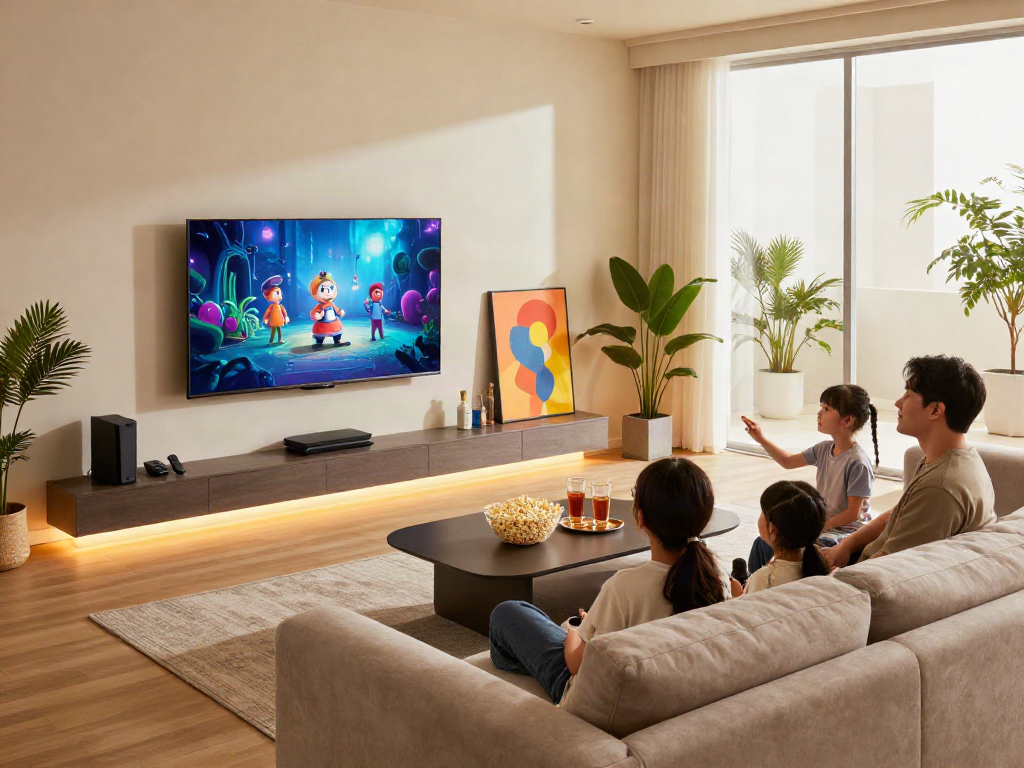 Family enjoying a movie night with Iron tv pro in a cozy living room